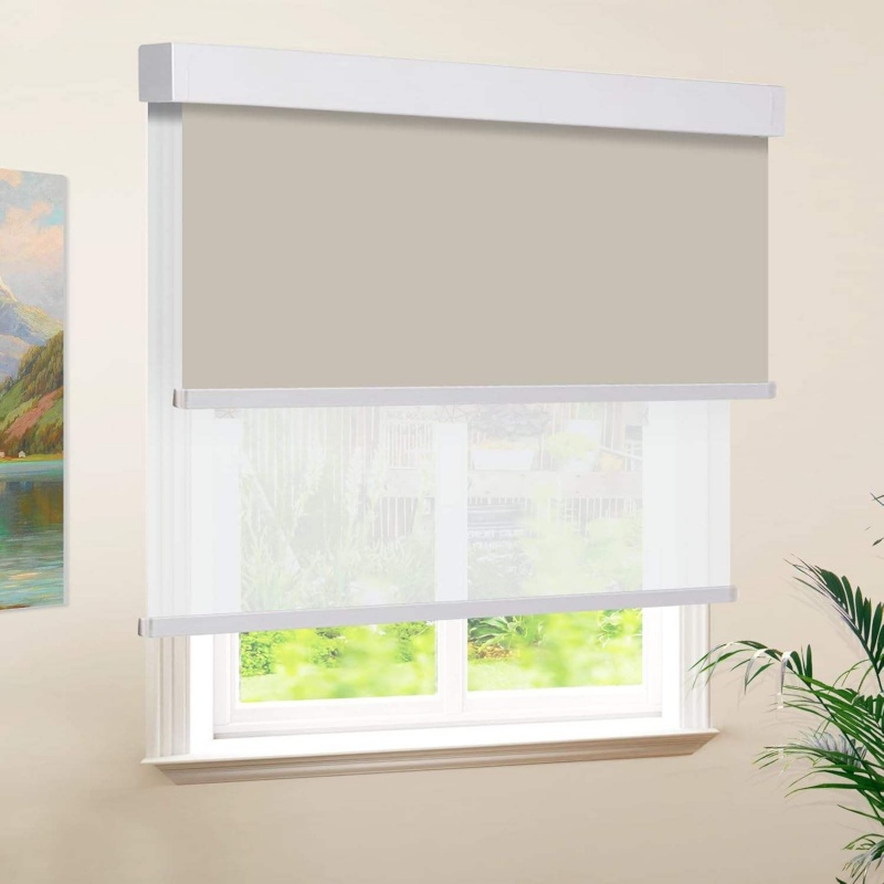 Linen Roller Blind - Custom Cordless Double layer Roller Shade
