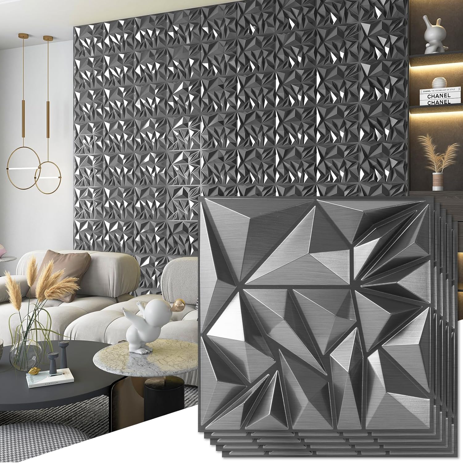 Wall Panel 3D Texture - 33-Pack 3D Wall Panels Diamond Textured