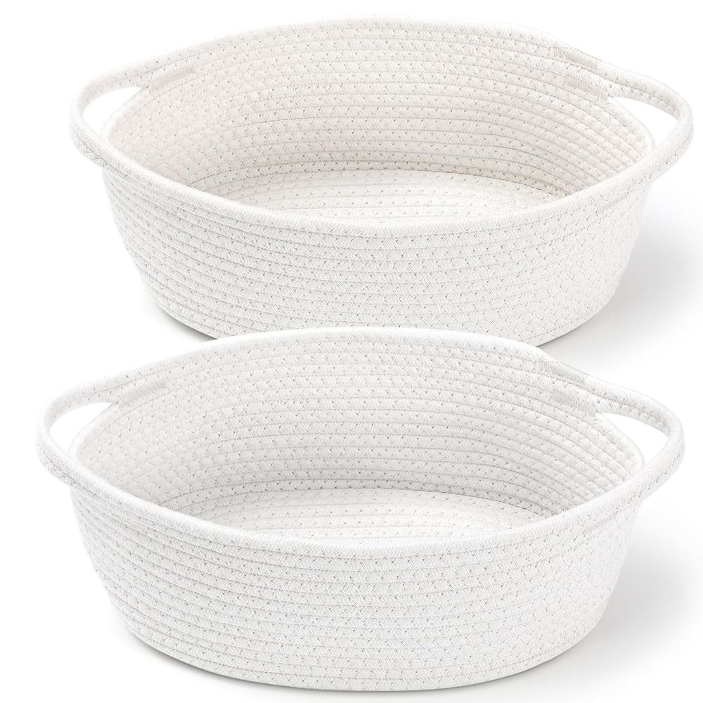 Woven Basket Set - Set of 2 White Woven Baskets