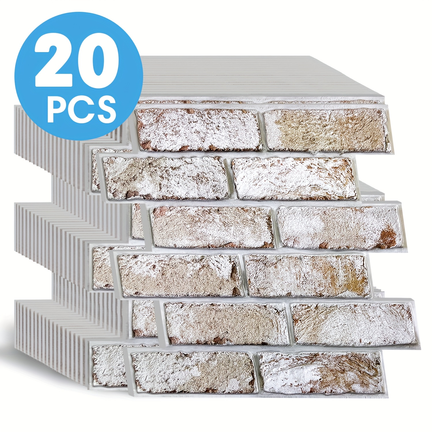 Wall Panel 3D Texture - 20pcs Pack Self-Adhesive PVC Faux Brick