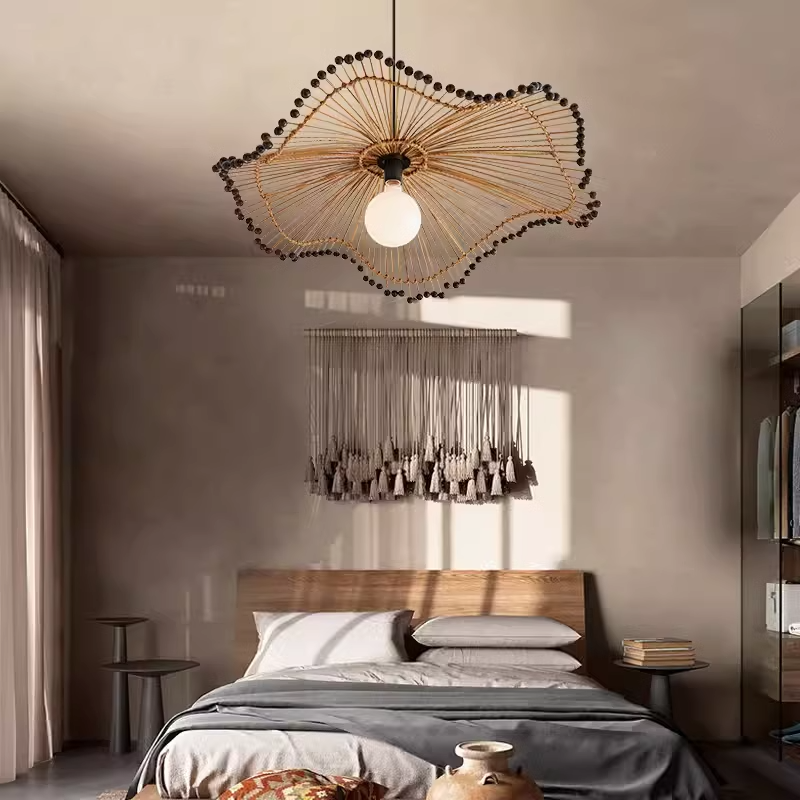 Wicker Pendant Shade - Japanese Style Wabi Sabi Handmade Rattan