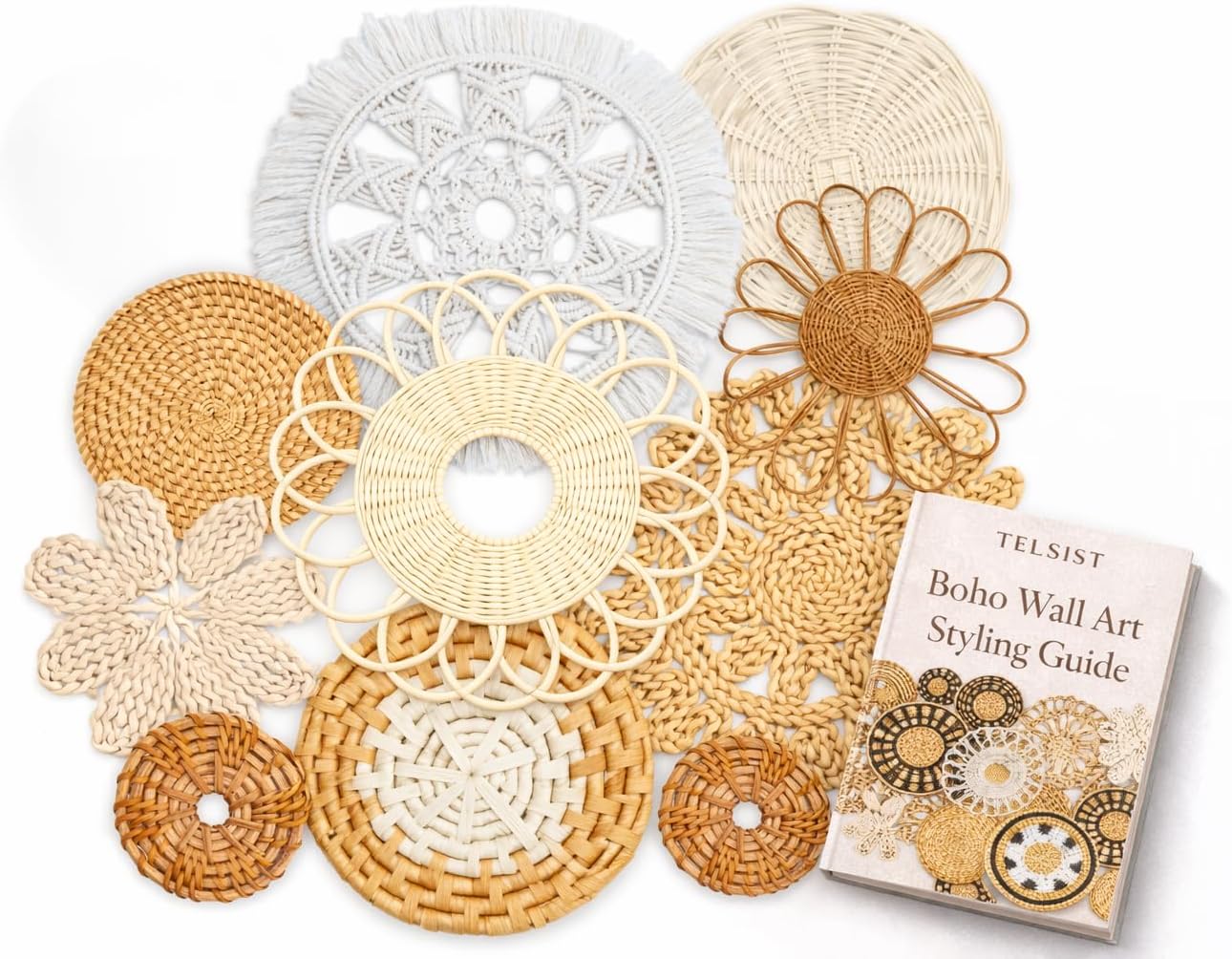 Woven Basket Set - 10-Piece Boho Wall Basket Set –