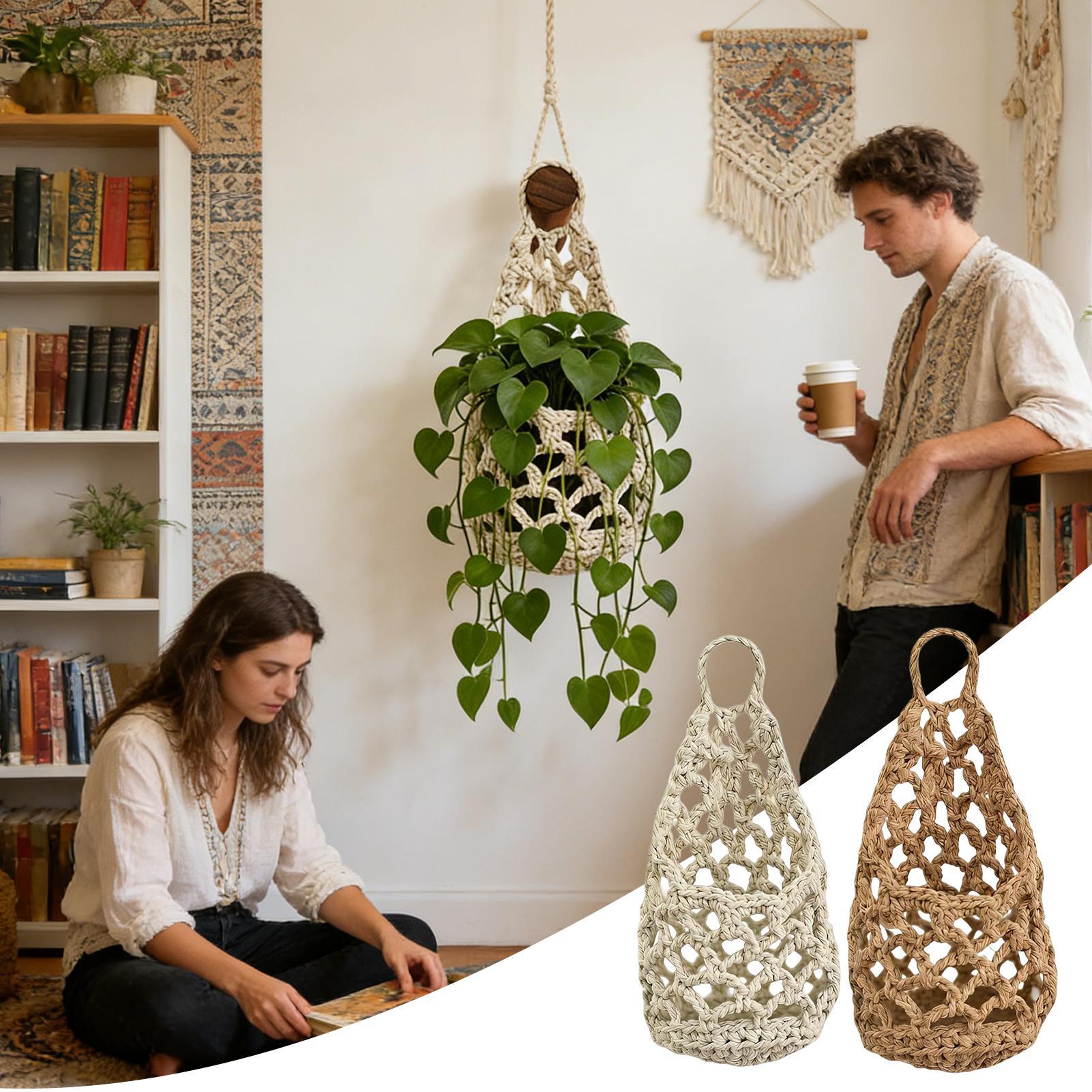 Woven Basket Set - Plant Wall Hanger Handmade Woven Cotton