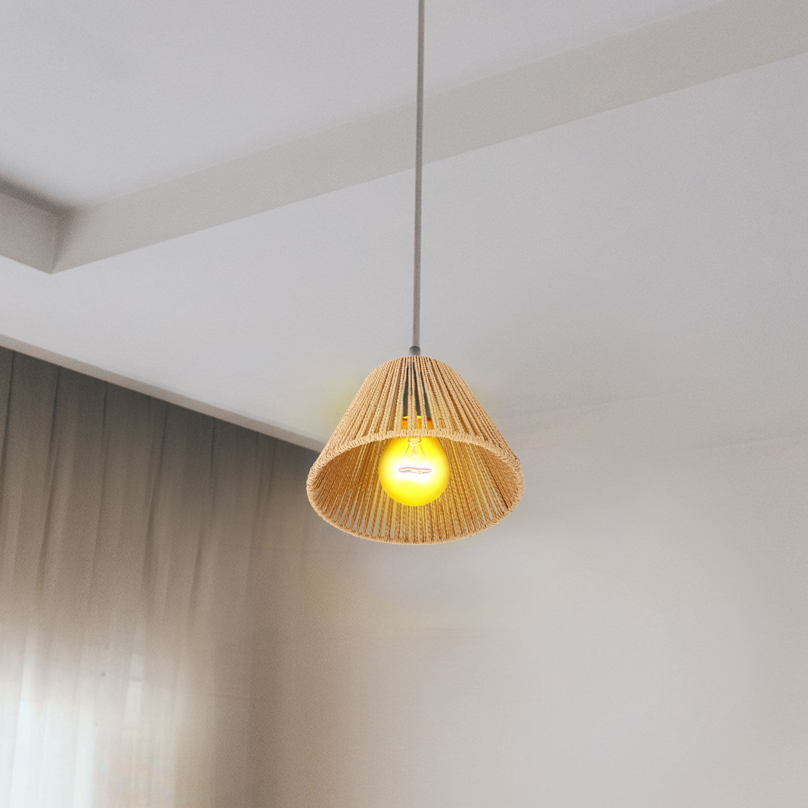 Wicker Pendant Shade - Vintage Rattan Lamp Shade Woven Pendant