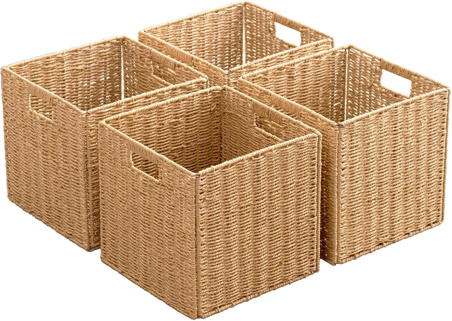 Woven Basket Set - Foldable Storage Baskets with Handles, Hand