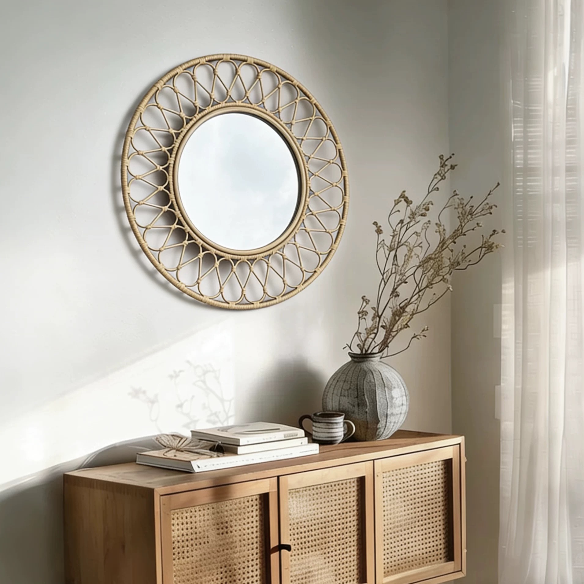 Round Rattan Wall Mirror, Natu - Rattan Mirror Round recensione e prezzo