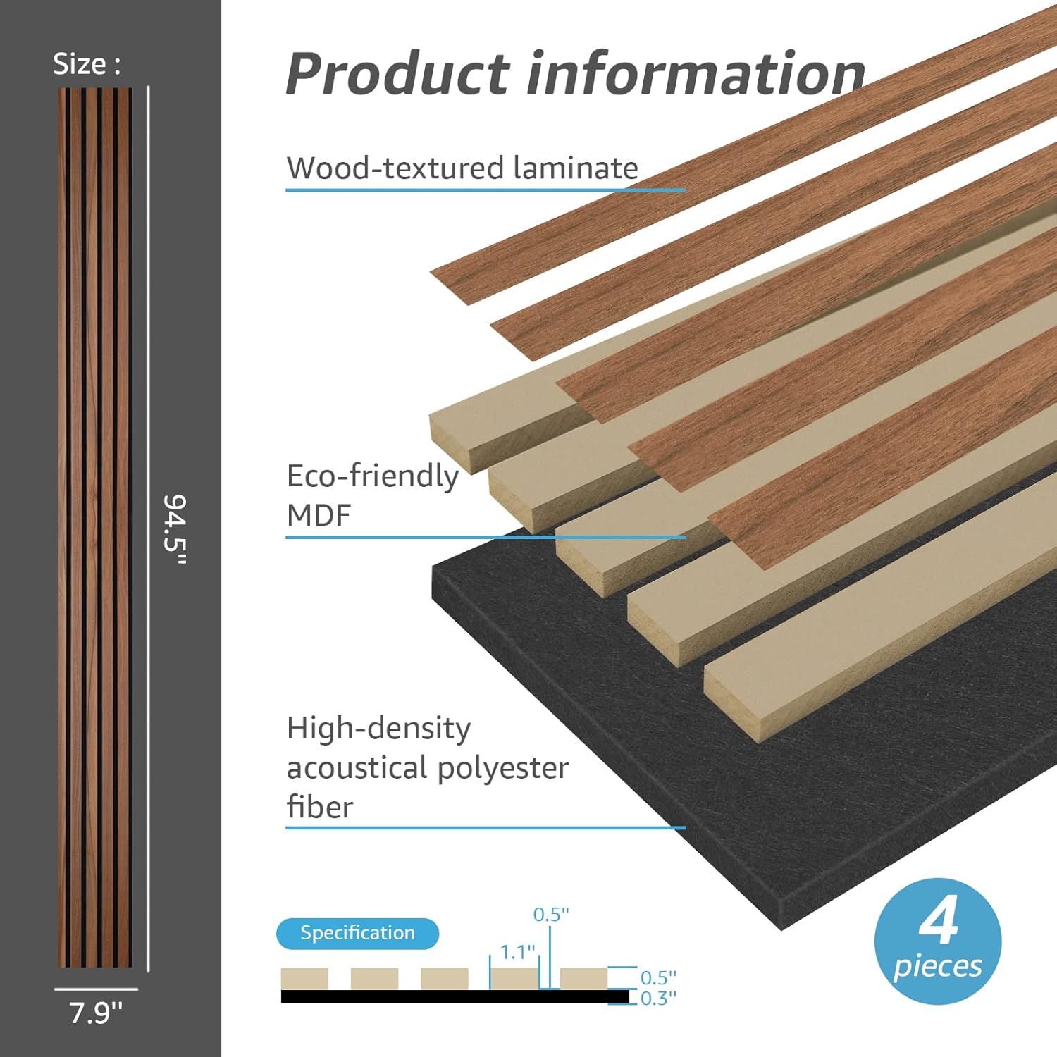 Wood Slat Acoustic Panels for  - Wall Panel 3D Texture recensione e prezzo