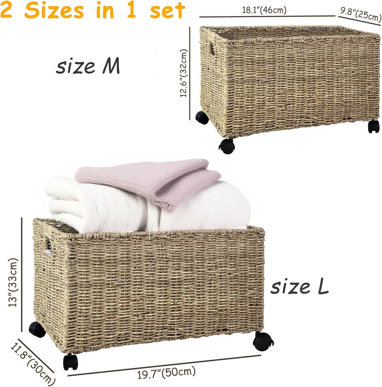 Natural Wicker Rolling Storage - Woven Basket Set recensione e prezzo