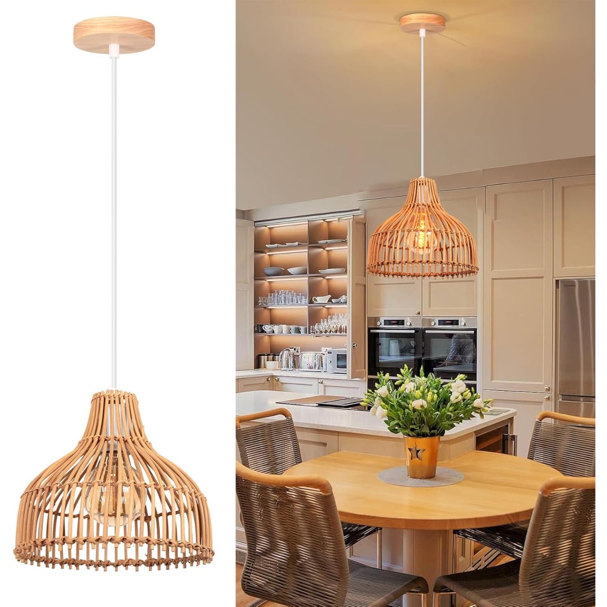 Rattan Woven Pendant Lamp Boho - Wicker Pendant Shade recensione e prezzo