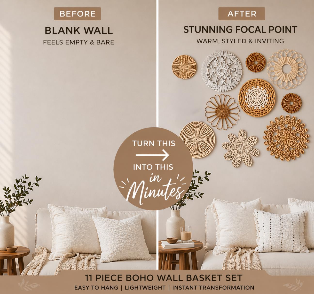 10-Piece Boho Wall Basket Set  - Woven Basket Set recensione e prezzo